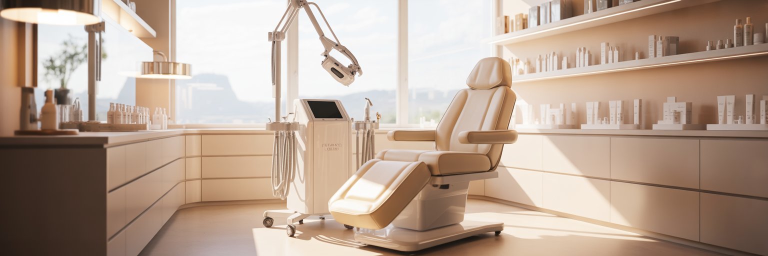 Behandlungsraum in einem modernen Kosmetikstudio mit Gerät für Laser-Achselbehandlung