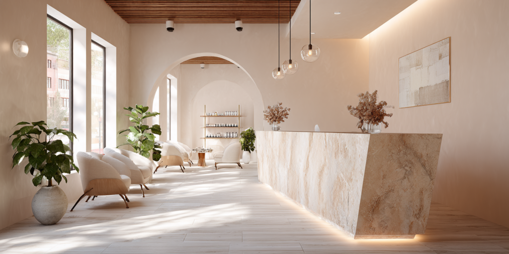 Sitzung zur Laserhaarentfernung in einem modernen und stilvollen Kosmetikstudio