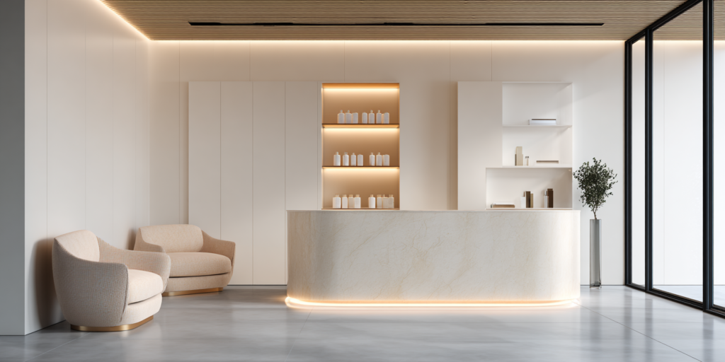 Ergebnisse Laserhaarentfernung glatte Haut modernes Kosmetikstudio Empfang